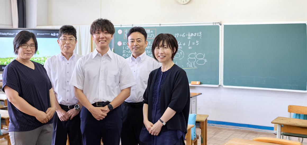 栃木県真岡市立長田小学校 菅野校長先生、松尾教頭先生、門口先生、薄井ICT支援員、真岡市教育委員会　澤村先生