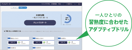 一人ひとりの解答結果に合わせたドリル出題